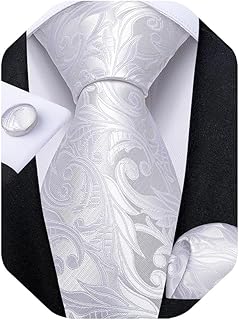 Mens Tie Set Silk Solid Paisley Necktie and Pocket Square Cufflinks Classic Formal Ties for Men Wedding Party