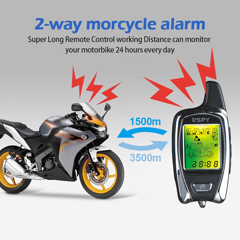 Irfora Sistema di allarme antifurto moto allarme LCD a 2 vie, telecomando senza fili, startsp, con telecomando, clacson, luce LED per moto da 12 V