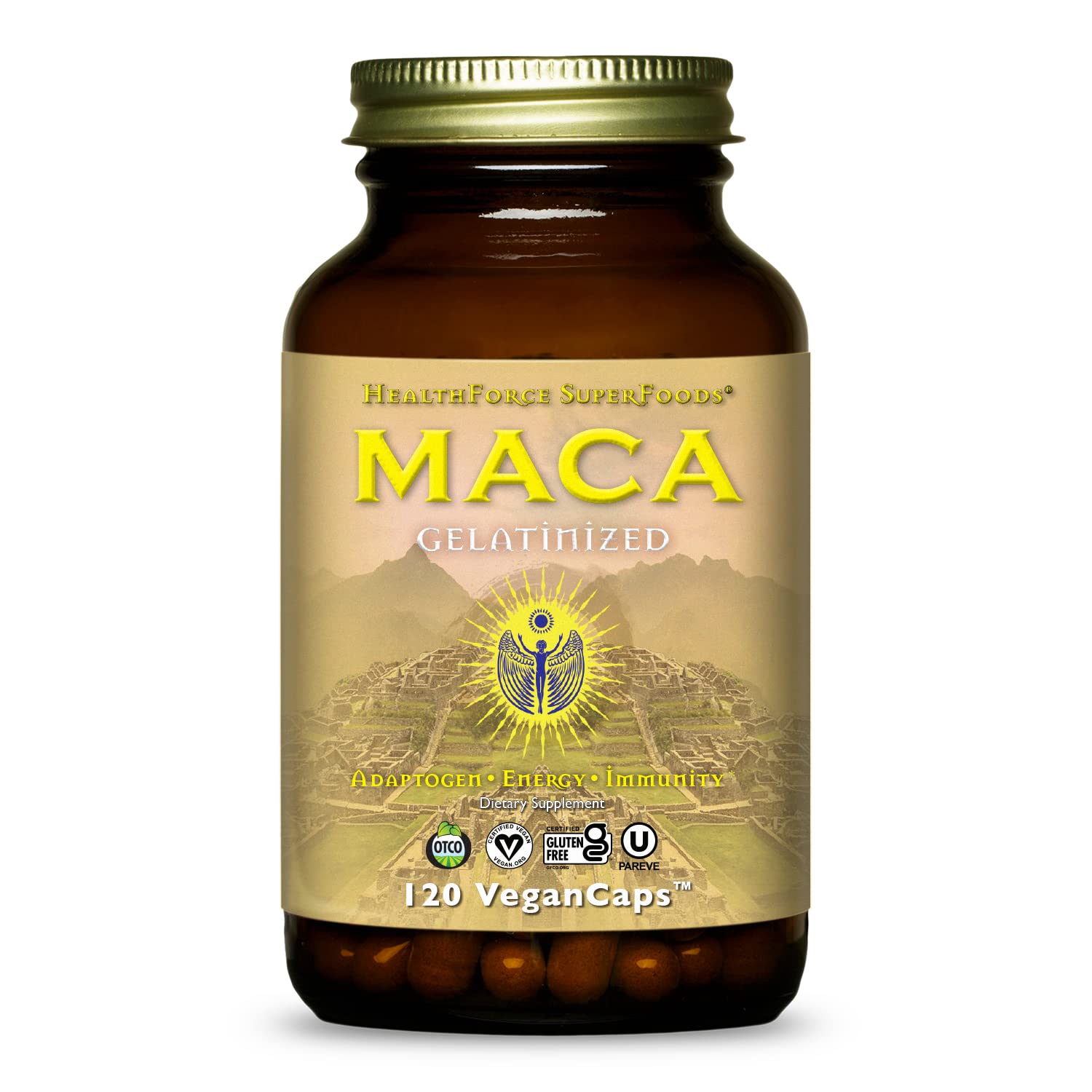 HEALTHFORCE SUPERFOODS Gelatinized Maca - 120 VeganCapsUSDA Organic