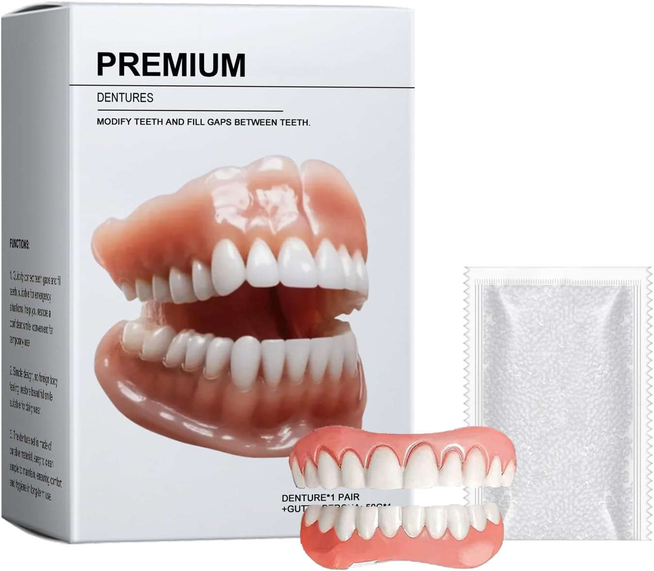 Premium Dentures,Full Denture Set,Soft Silicone Reline,Temporary False Teeth Venners,Natural-Looking Teeth for Men and Women