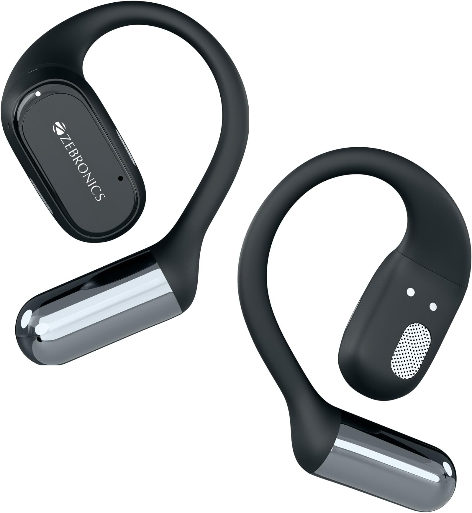 ZEBRONICS PODS O, Wireless Open Ear Earbuds, OWS, 40 Hrs Backup, Neodymium Drivers, Ultra Comfort Fit, Quad MIC ENC, Rapid Charging, Bluetooth, Dual Pairing, Flash Connect, Low Latency Gaming (Black)