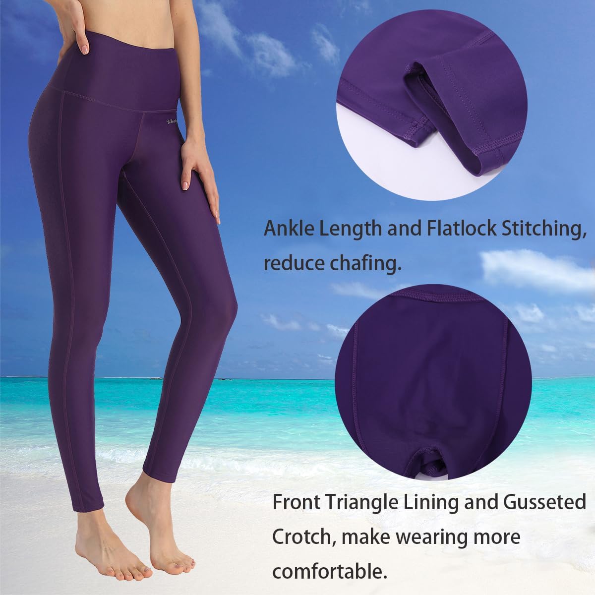 Ubestyle UPF 50+ High Waist Women's Swim Pants Swim Leggings Swimming Tights Rash Guard Pants Sun Protective - Image 3