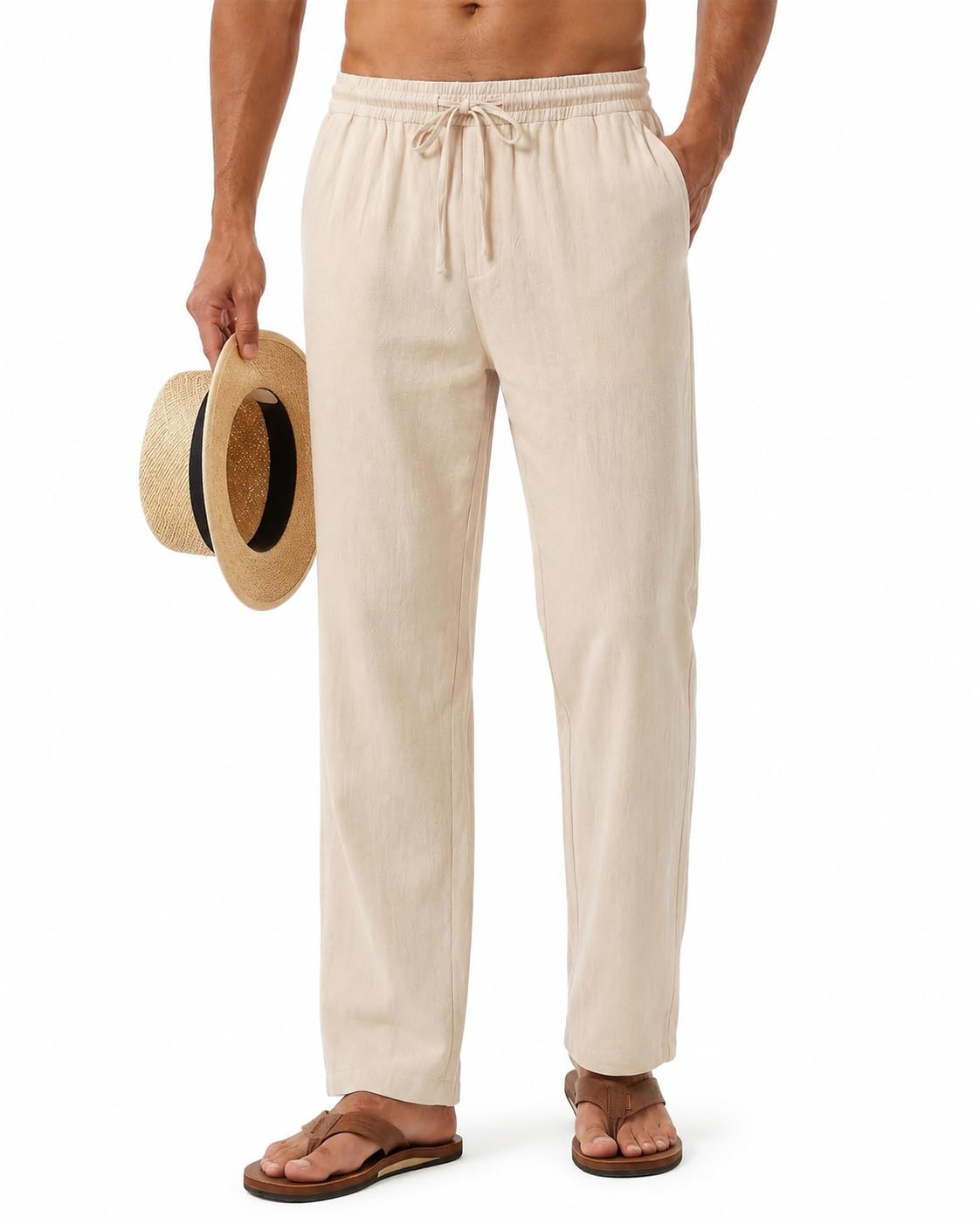 Zylioo Leinnenhose Herren Lang Hose Tall Sommerhose Männer Stoffhose Casual Freizeithose Haushose für Urlaub Strand Alltag