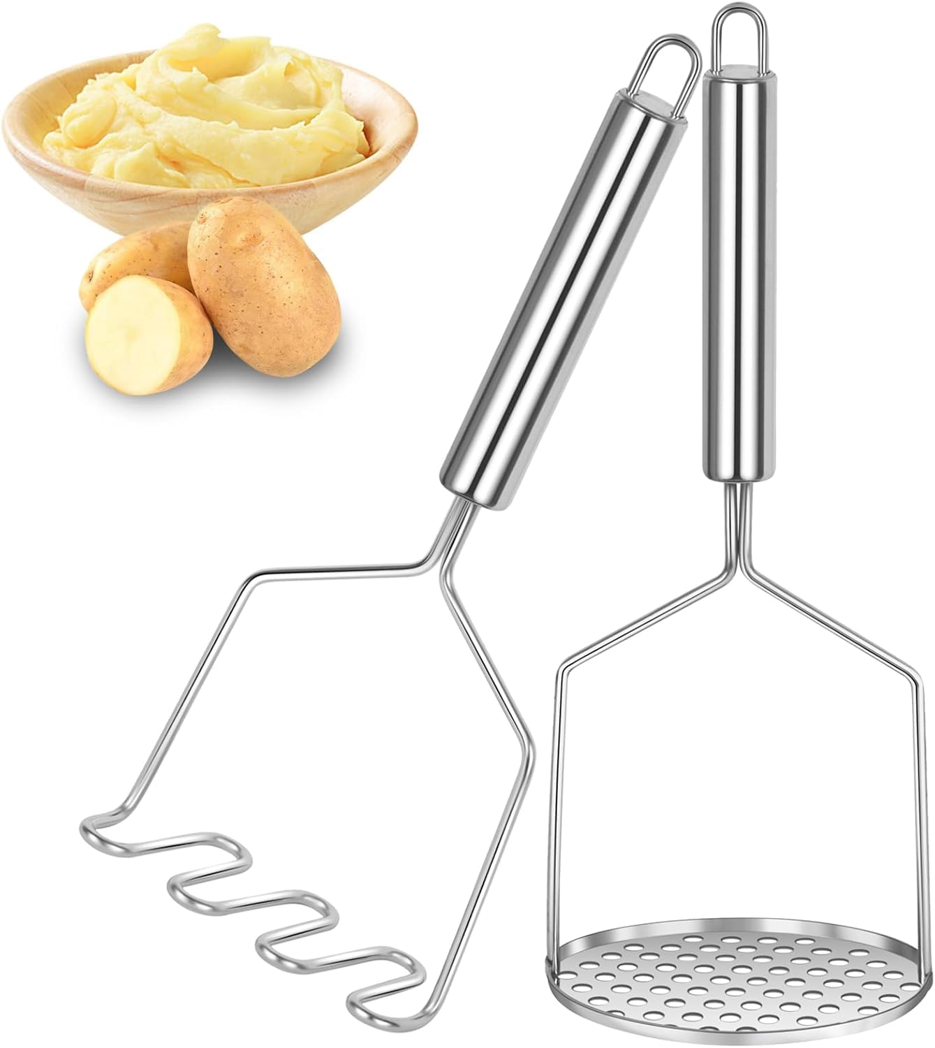 Schiacciapatate Professionale In Acciaio Inox - Set 2 Pezzi Con Design Ondulato E Liscio Per Purè Perfetti - Foto 9