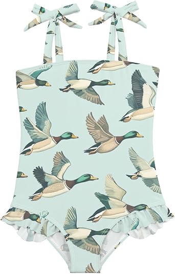 Wusikd Girls One Piece Swimsuit Mallard Flying Sky Quick Dry Beach Swimwear Duck Bathing Suits 18M