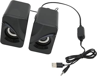 USB Powered Wired Computer Speaker Volume Control Mini Desktop Speaker 3.5mm Sound Jack Plug and Play ABS with RGB Lights for Home