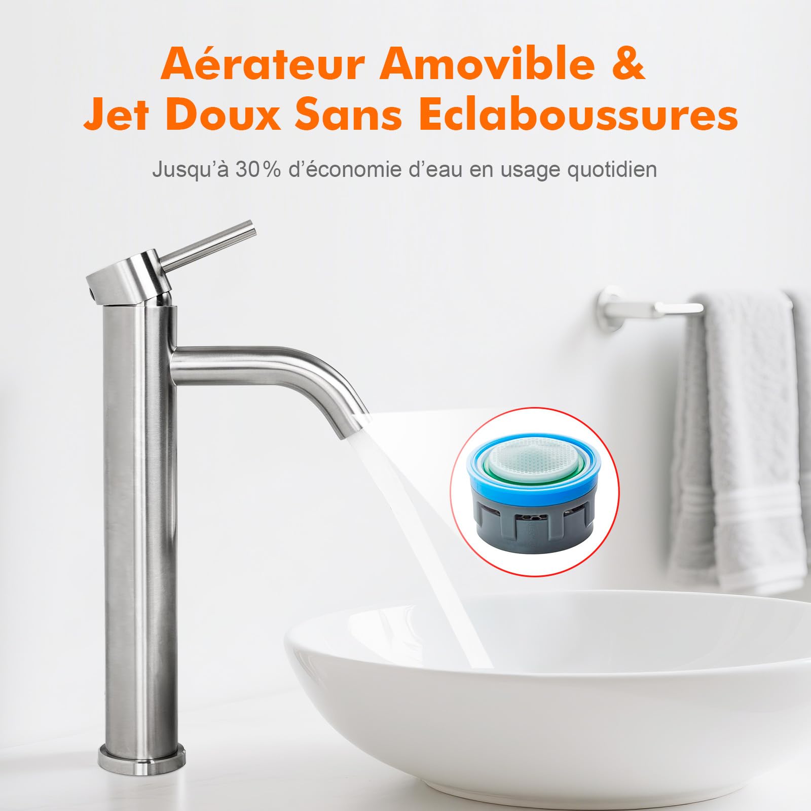 Ibergrif robinet mitigeur lavabo haut à bec haut gris | Raccordement eau froide et chaude pour salle de bains