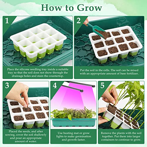 Seed Starter Tray, 5Pcs Reusable Seed Starter Kit, Silicone Seedling Starter Trays For Starting Plant Seeds, Seed Starting Trays With Flexible Pop-Out Cells, Indoor Gardening Plant Germination Trays #TOP5