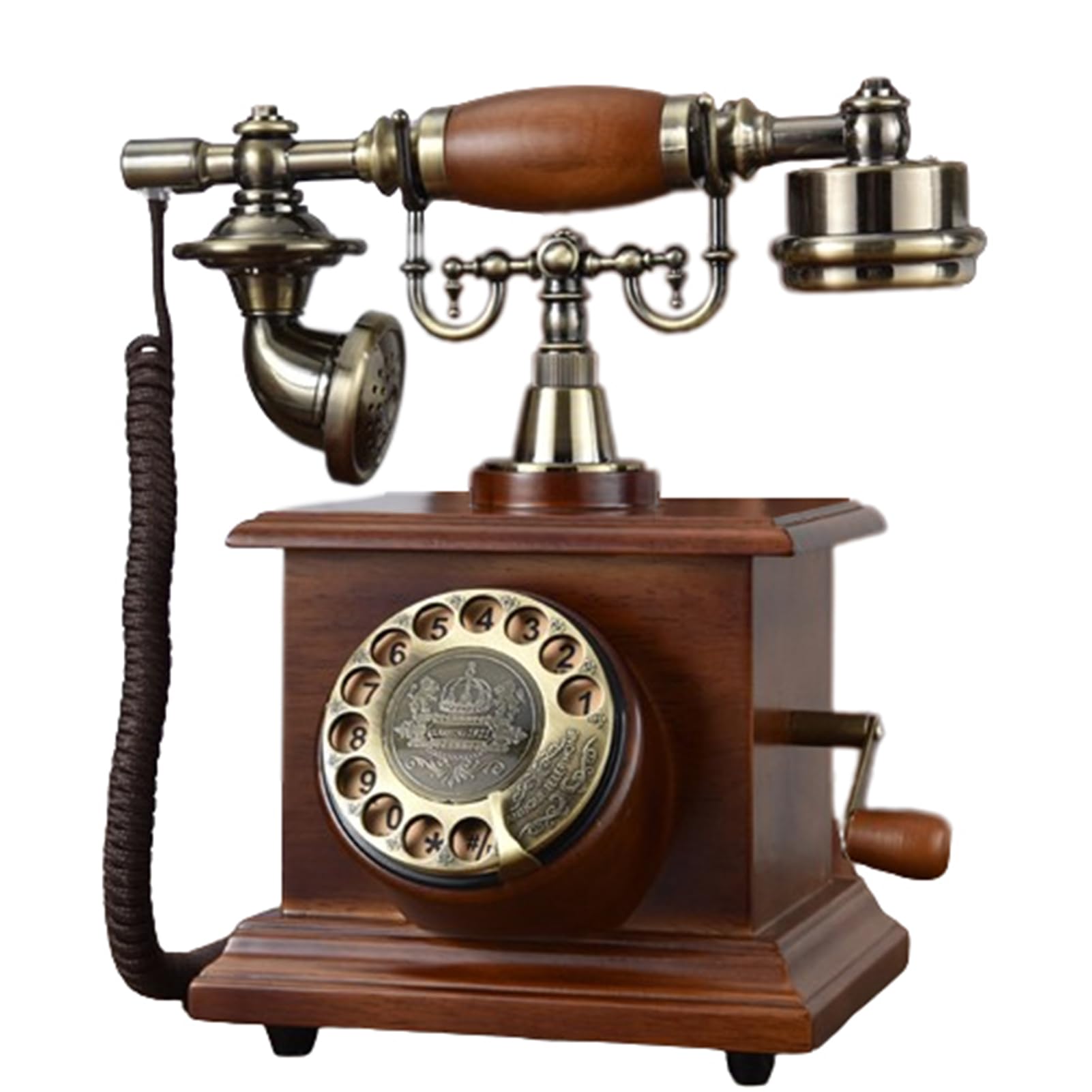 Telefono Fisso retrò con Filo, Telefono Antico con quadrante Rotante, Telefono Fisso Vintage da scrivania in Legno con richiamata, Decorazione per casa e Ufficio.,