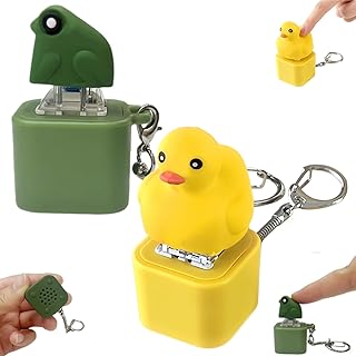 Frog Croaking Fidget Toy - Rechargeable ABS Plastic Push Button Clicker Toy，Fidget Keychain with LED Light & Sound for Keys & Backpacks，Stress Relieving Toys for Anxiety Relief (Frog & Duck)