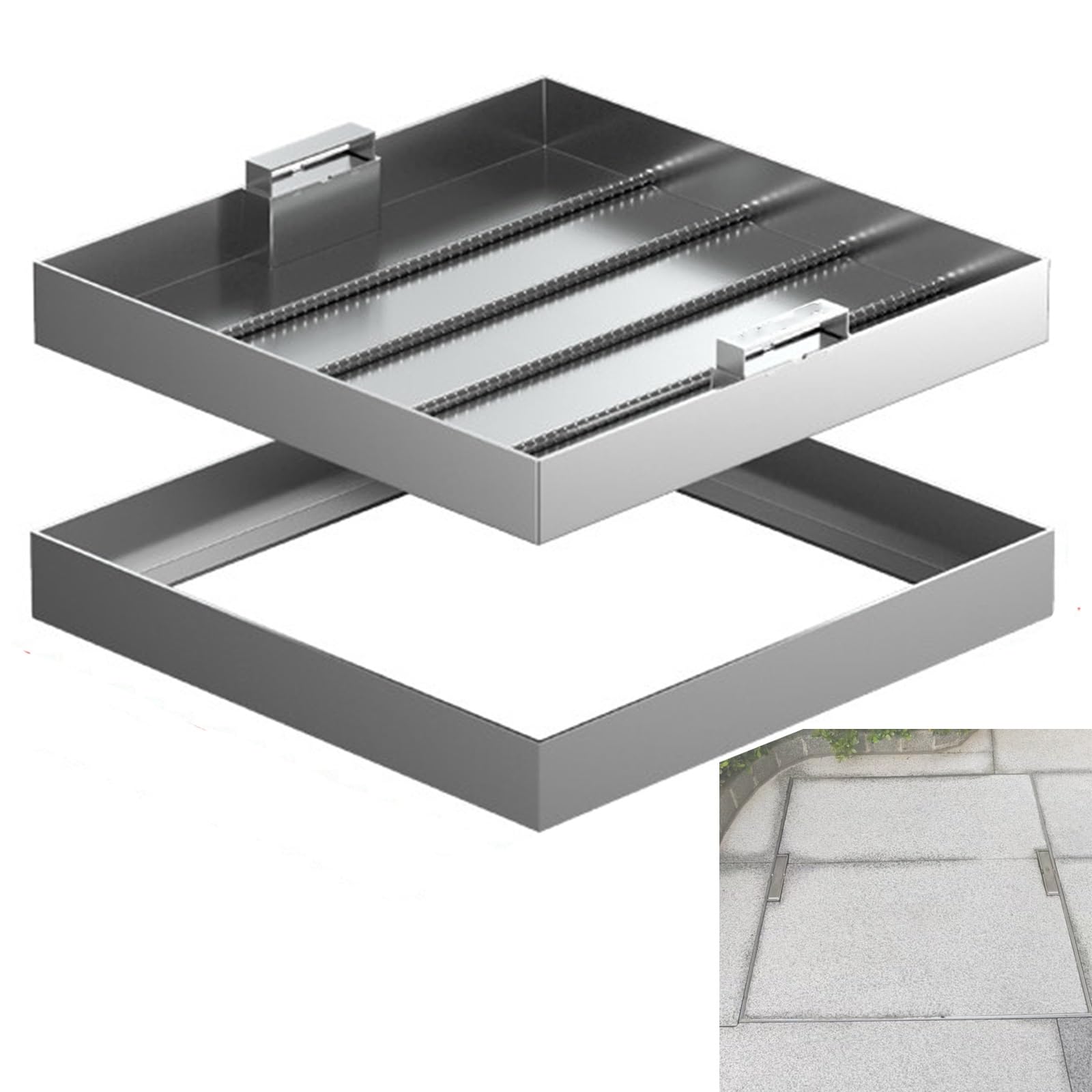 GJMSSMY Stainless Steel Manhole CoverRecessed Square Septic Tank Covers Invisible Embedded for Driveway & Yard Durable Pavement Access Cover (80x80cm/31x31in)
