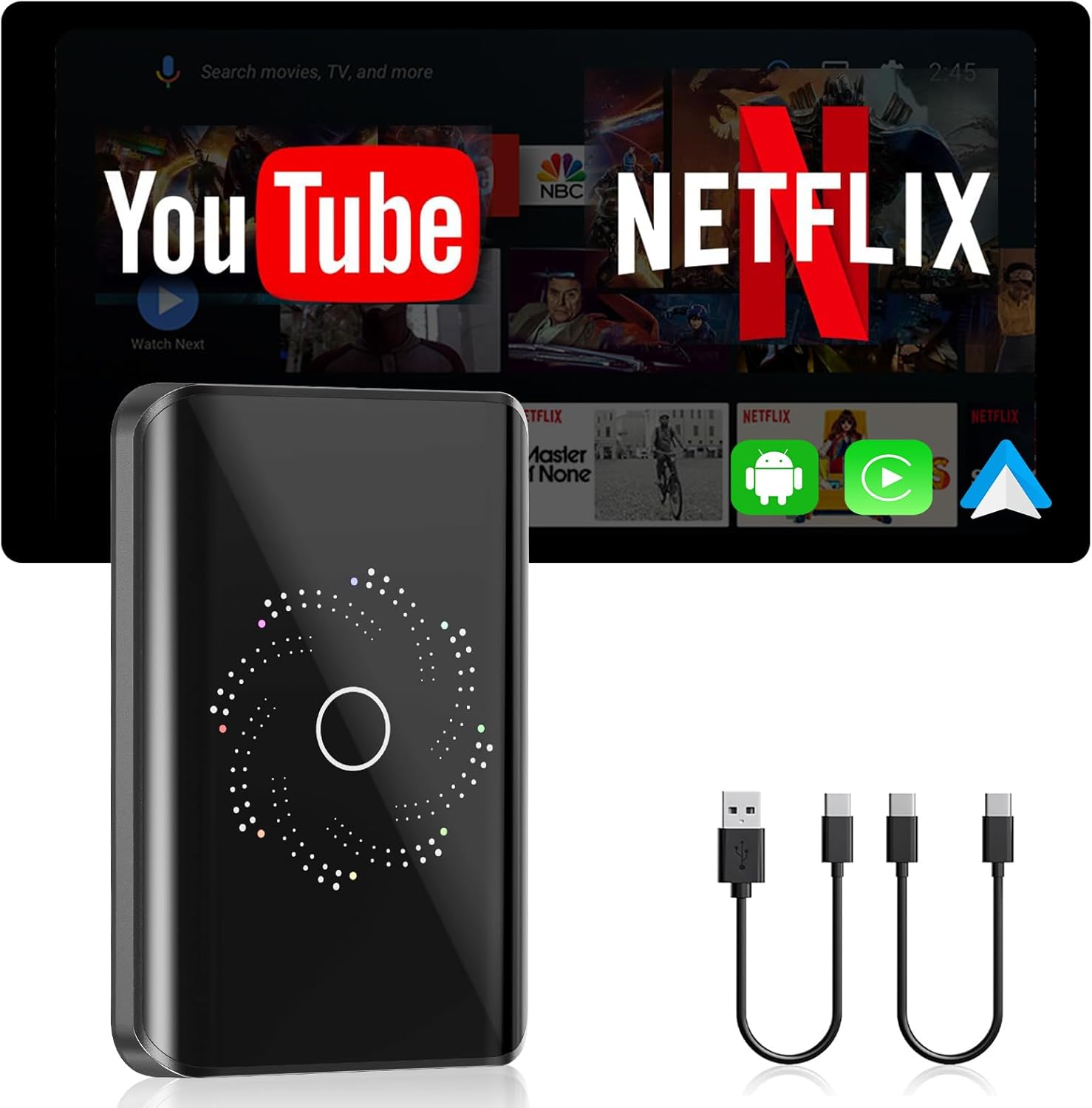 AI Box Wireless CarPlay & Auto Adapter - Plug & Play, Dual-Band WiFi, Bluetooth 5.4, 4K Video Support, Android 13.0 System, Compatible with Factory CarPlay & Android Auto （4GB RAM+32GB ROM）