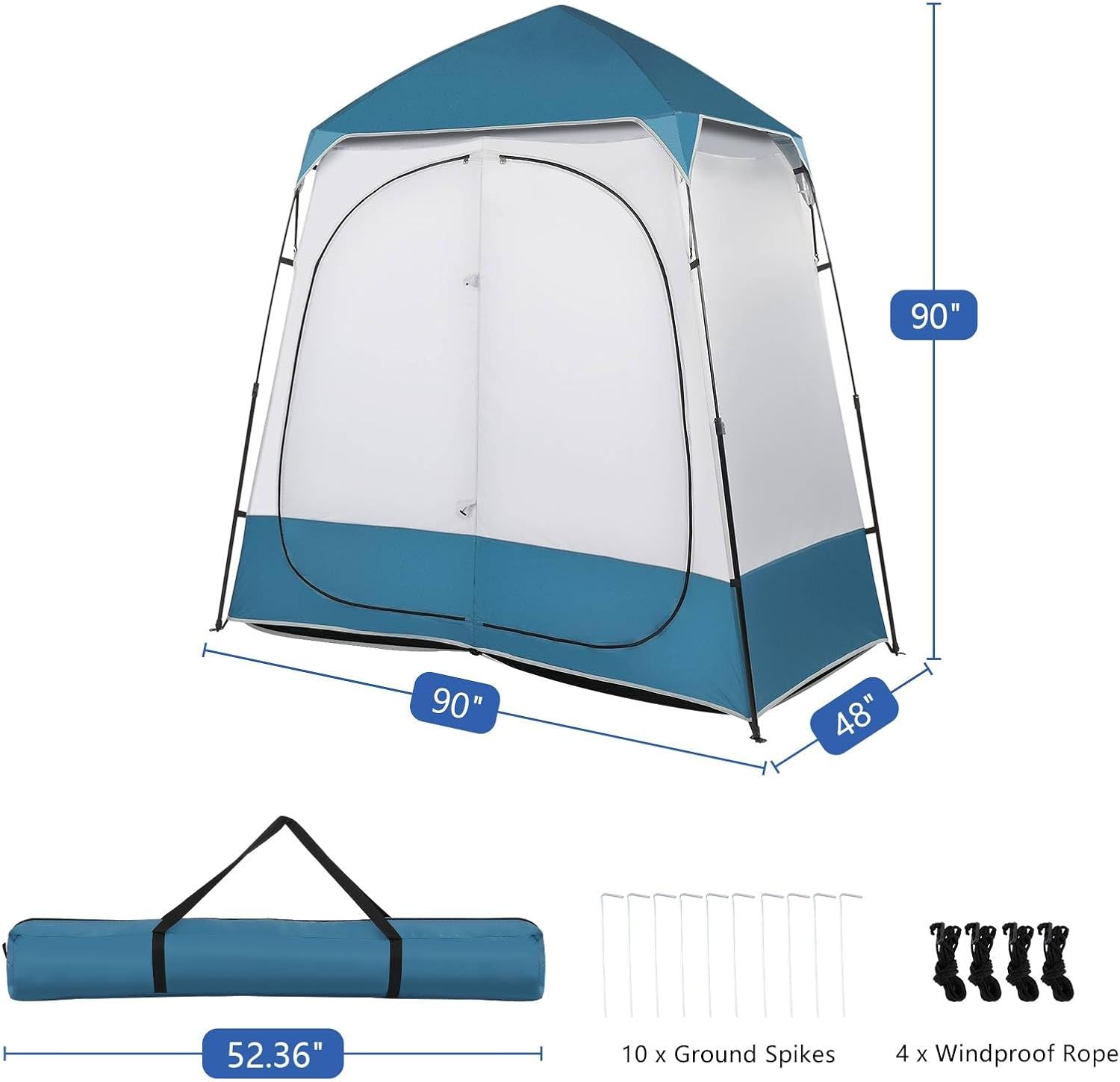 Double Shower Tent, Oxford Cloth Privacy Changing Room Tent, Portable Pop Up Shelter with Hand Bag, 2 Person, Blue&White