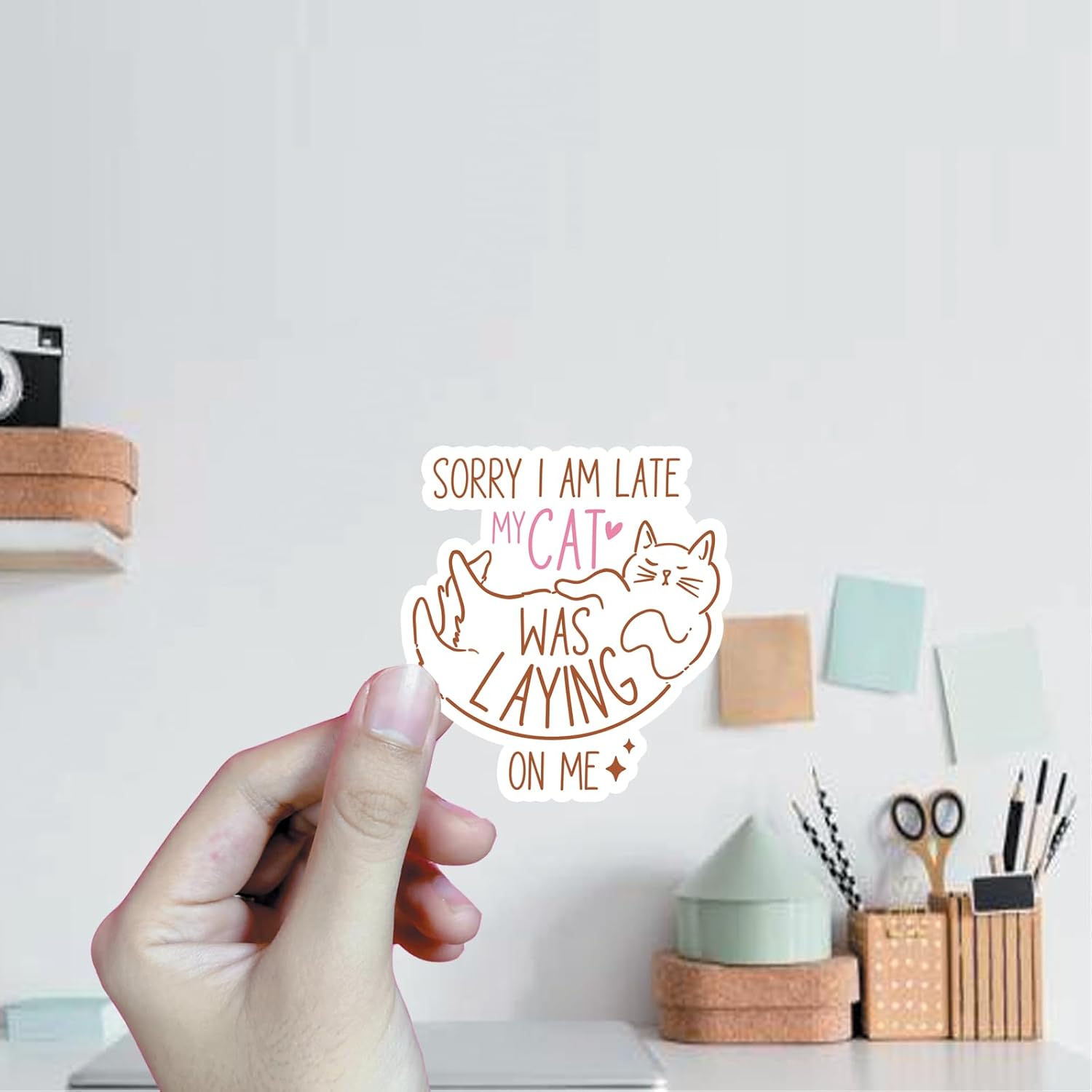 (3Pcs) Sorry I Am Late My Cat Sticker Lover Cats Sticker Funny Sticker Decal Waterproof Vinyl Stickers Adult for Laptop Kindle Car Tumbler Water Bottle Mug Phone Notebook Helmet - Size 3”x2.7” - Image 2