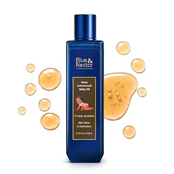 Blue Nectar Baby Oil with Pure Kumkumadi Oil for Glow & Hydration | Ayurvedic Baby Massage Oil for New Born | 100% Natural & Safe Baby Product for Delicate Skin 17 Herbs, 6.76 Fl Oz