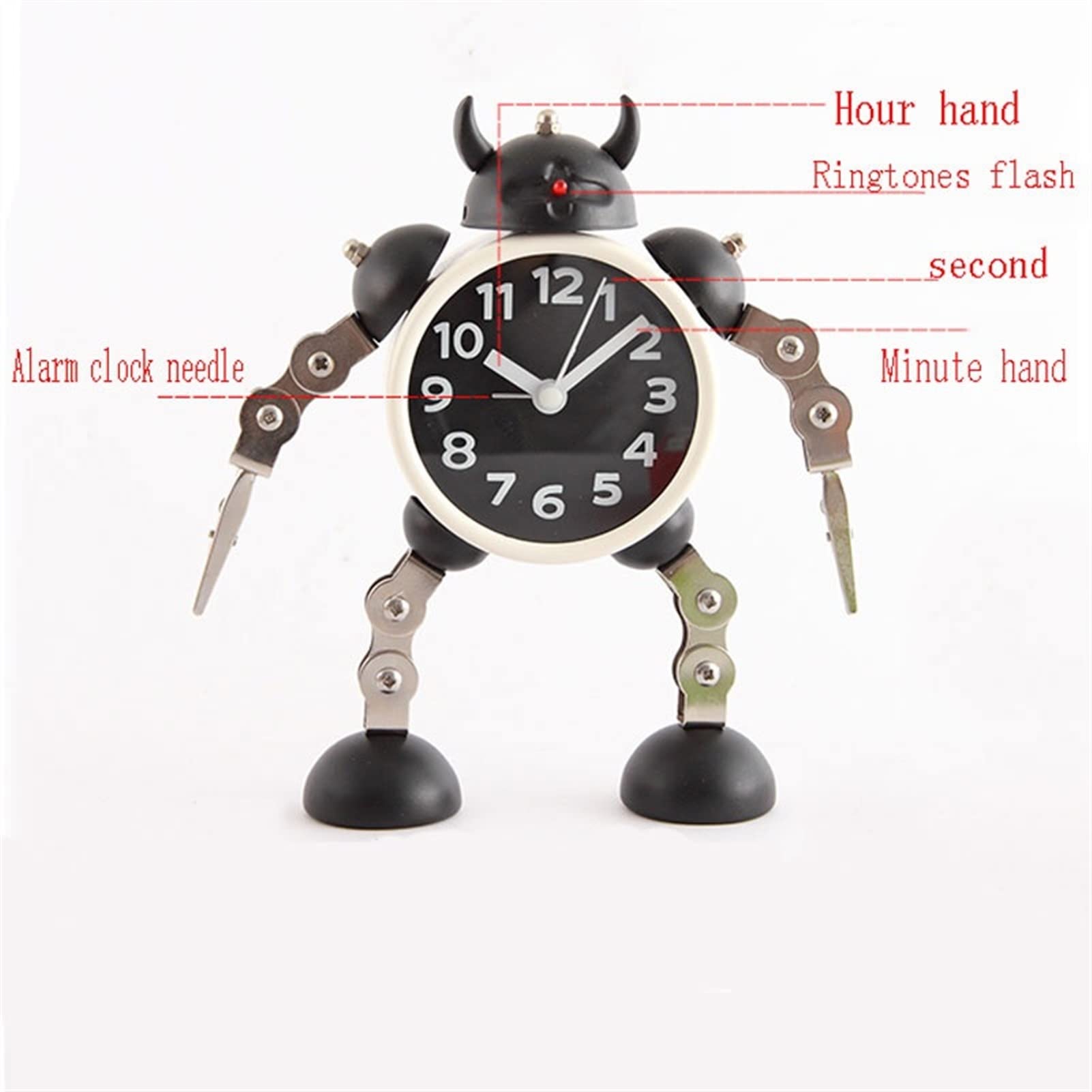 Relojes de Escritorio Robot deformado que parpadea el reloj de alarma de alarma de los niños Dibujos animados de reloj despertador reloj de reloj de metal de metal Las manos y los pies se pueden girar