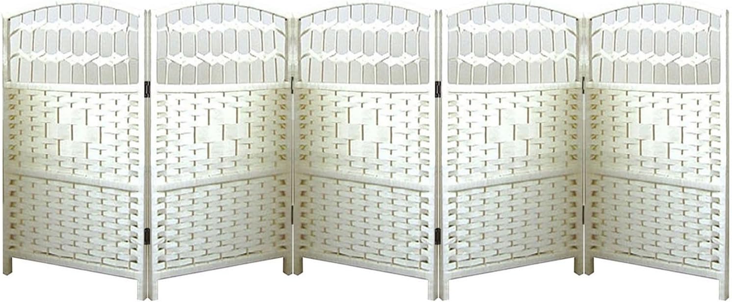 Hand-Woven Wicker Room Divider & Freestanding Privacy Screen — Double-Hinged Partition Wall Suitable for Home, Office, Garden, and Patio(Color-1,80x40cm-4 Panels)