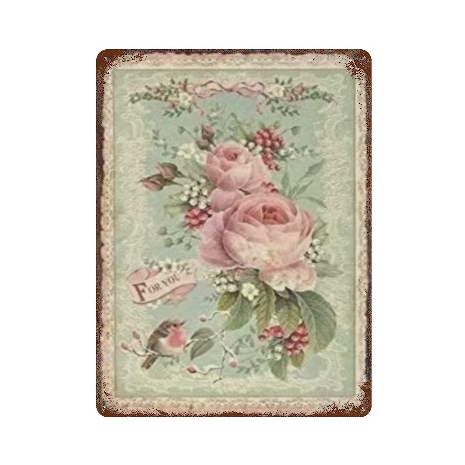 Lampart Vintage Metal Tin Sign, Rose, 12x16 Inches, Rustic Floral Home Decor Sign, Wall Art, Gift
