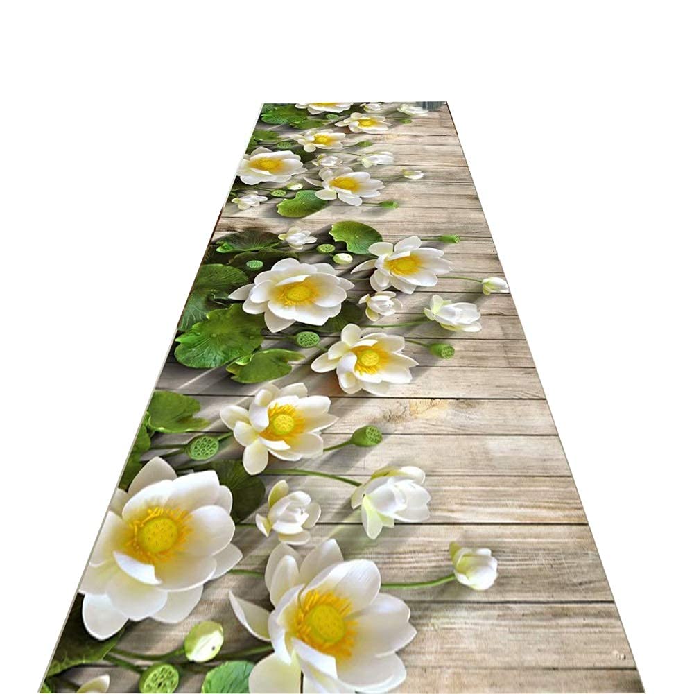 Tapis de couloir 3D floral jaune et blanc lavable en plusieurs largeurs pour maison