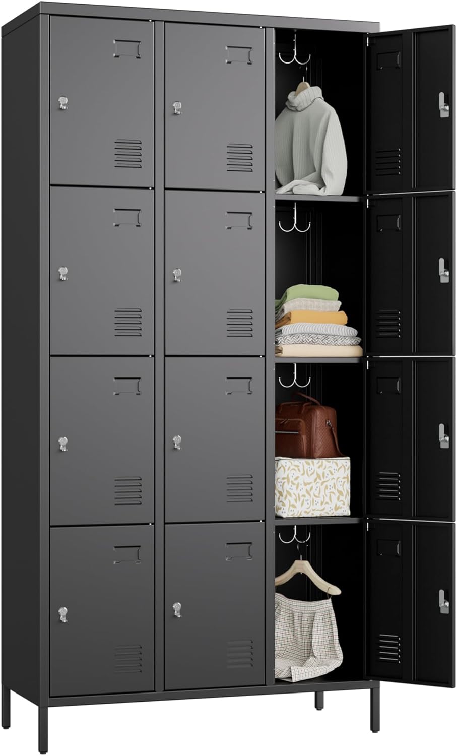 METAN 12-Door Black Metal Steel Locker Cabinet for School Office Gym - Heavy Duty Lockable Storage, 72"H Assembly Required