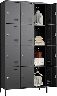 METAN 12-Door Black Metal Steel Locker Cabinet for School Office Gym - Heavy Duty Lockable Storage, 72"H Assembly Required