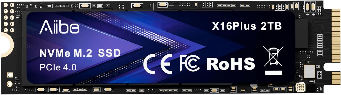 Aiibe 2TB Internal SSD M.2 2280 NVMe Internal Solid State Drive 2TB PCIe 4.0 Read up to 7450MB/s Gaming SSD Upgrade Storage for Laptop, Desktop, X16Plus