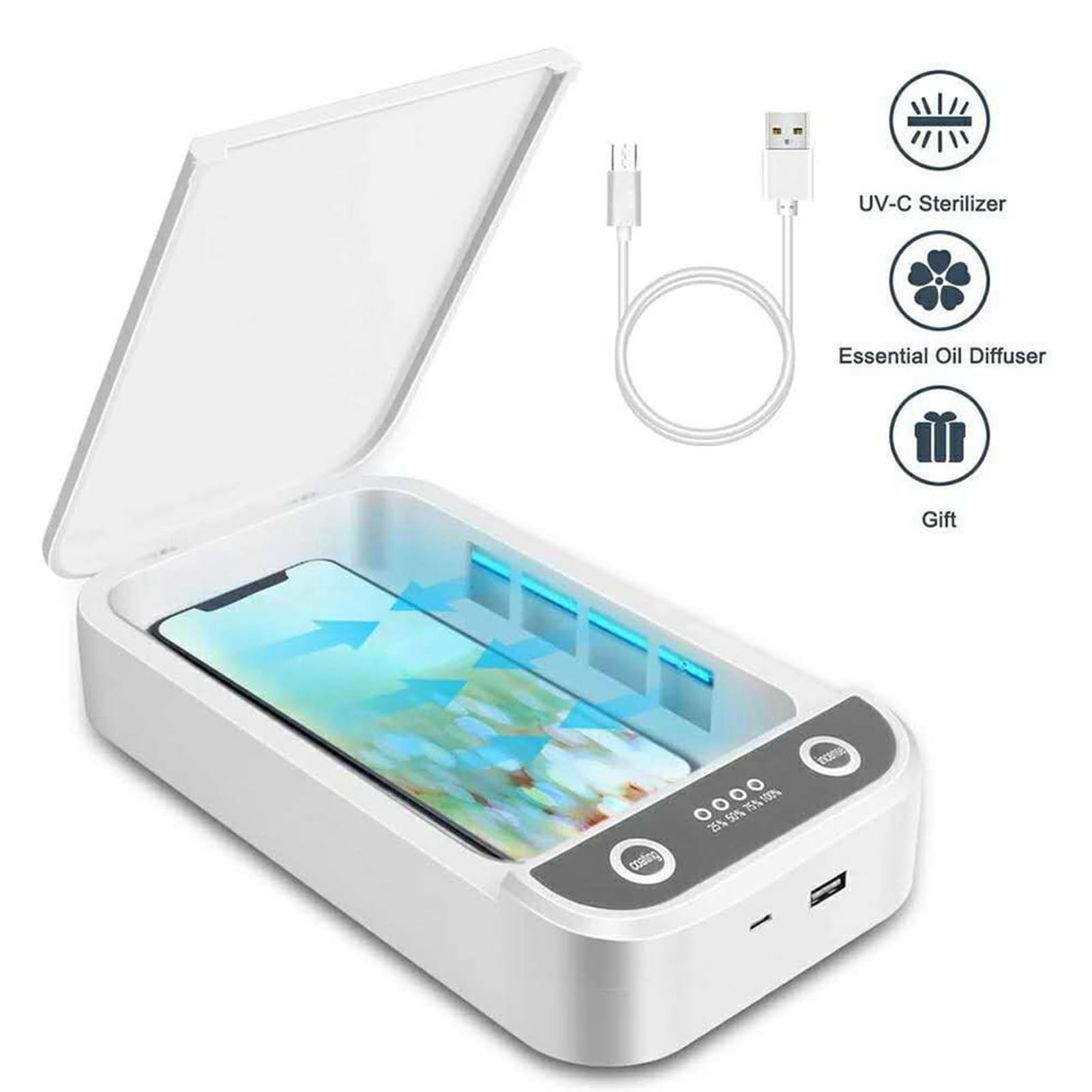Boîte de Nettoyage désinfectante UV pour téléphone Portable, lumière UVC 360°, Outil de Nettoyage pour téléphone Portable, Accessoire avec Mode de stérilisation Rapide pour