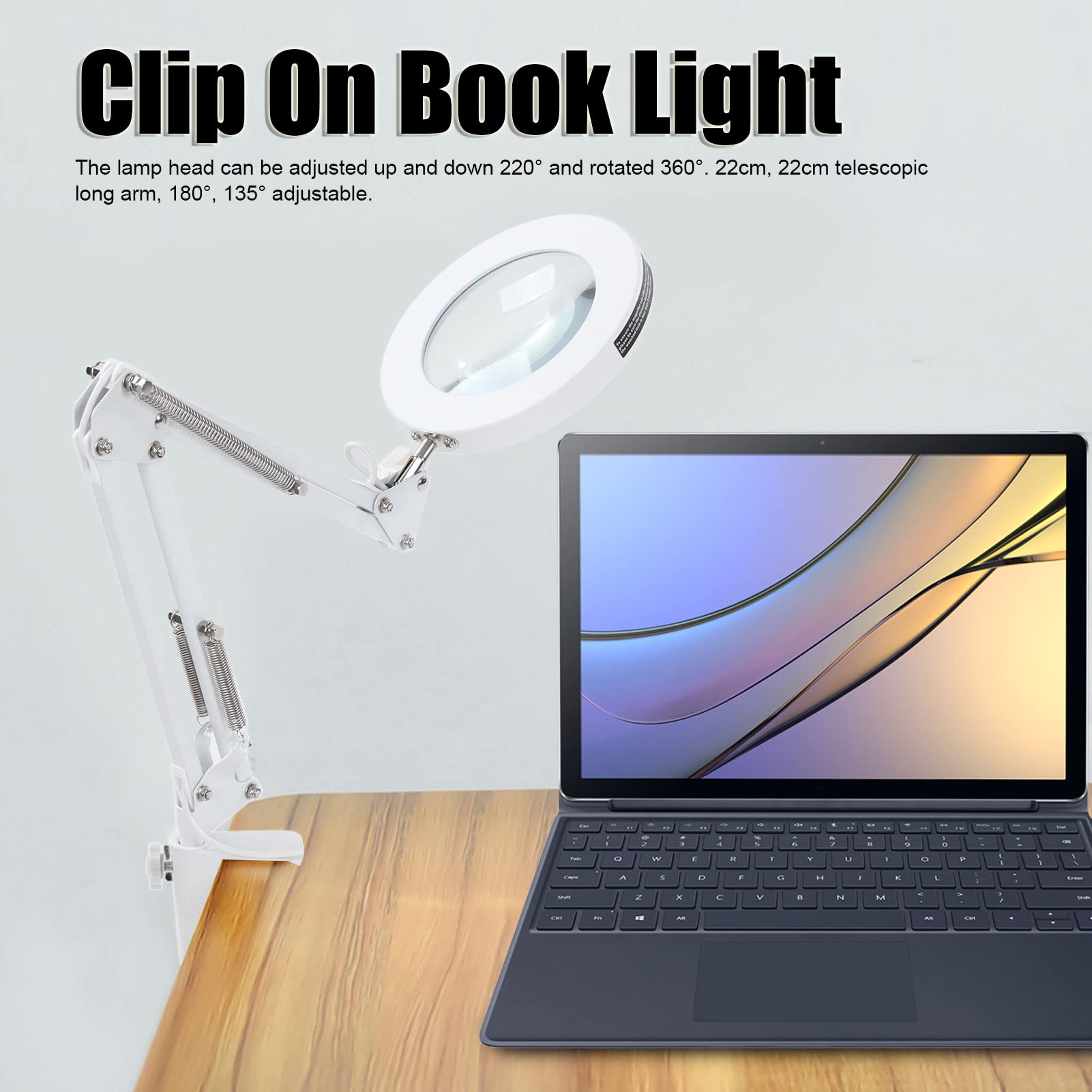 Lupa con luz, lámpara de Pinza con Lupa LED 5X, luz de Escritorio Plegable con 3 temperaturas de Color y 11 Niveles de Brillo Ajustables para Lectura, Manualidades y Reparaciones