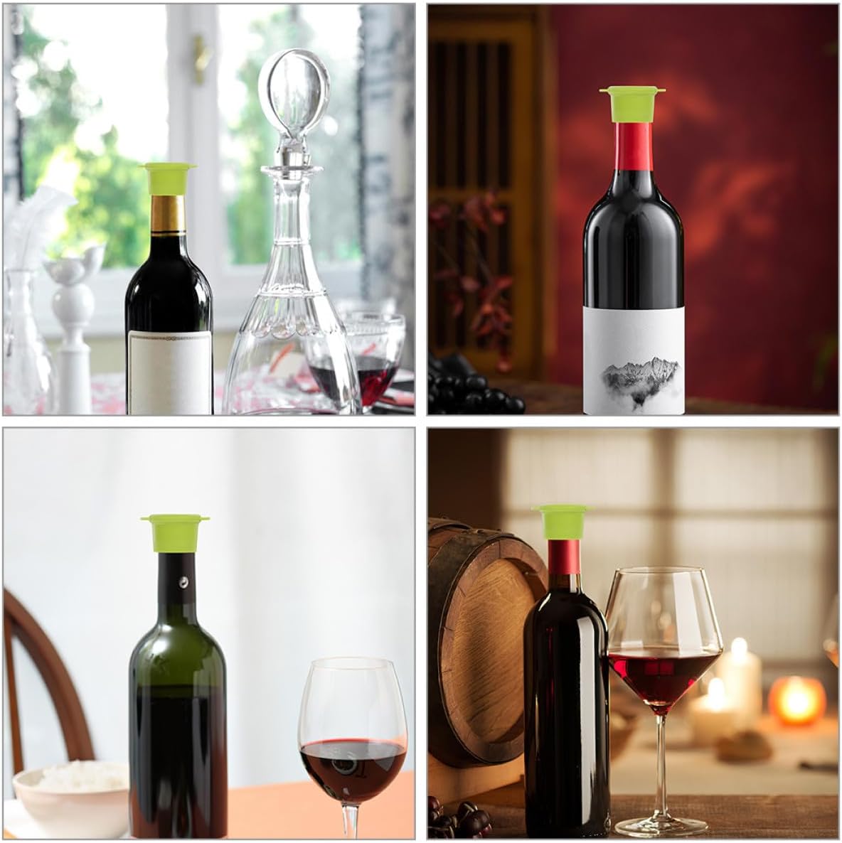 Silicone Wine Bottle Stoppers Small Reusable Liquor Bottle Sealer Set 2pcs Candy Color Green Silicone Fresh-keeping Caps for Bar and Home Use