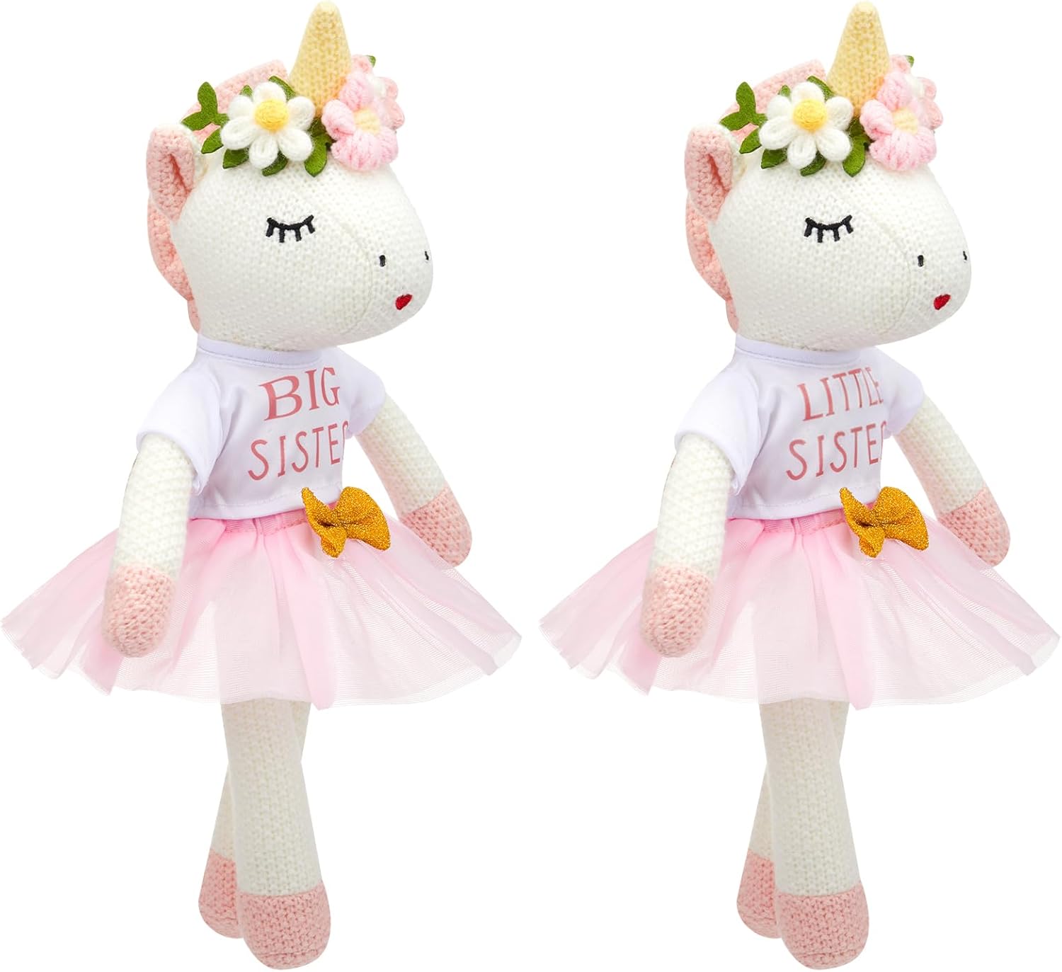 2 Pcs Big Sister Little Sister Gift for Girls 17 Inches Unicorn Stuffed Plush Doll Short Sleeve Outfits Short Sleeve T-Shirt Top and Pink Tutu Skirt Clothing Set Gifts for Toddler Kid Baby