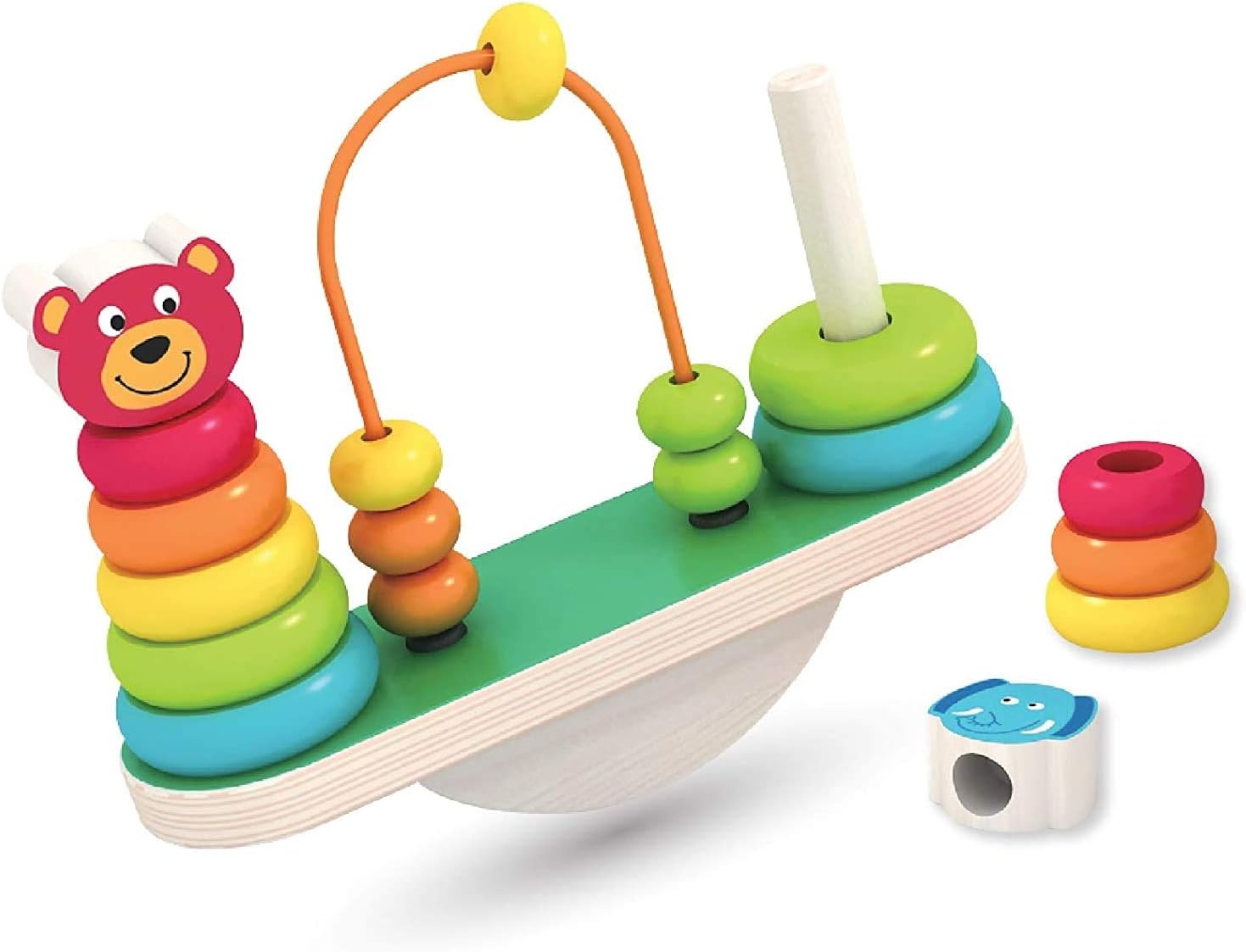 orapple wooden see saw balance stacker toy rings for kids for boys & girls of 1.5,2,3,4 years old age-Wood,Multi color(Pack of 1 set)