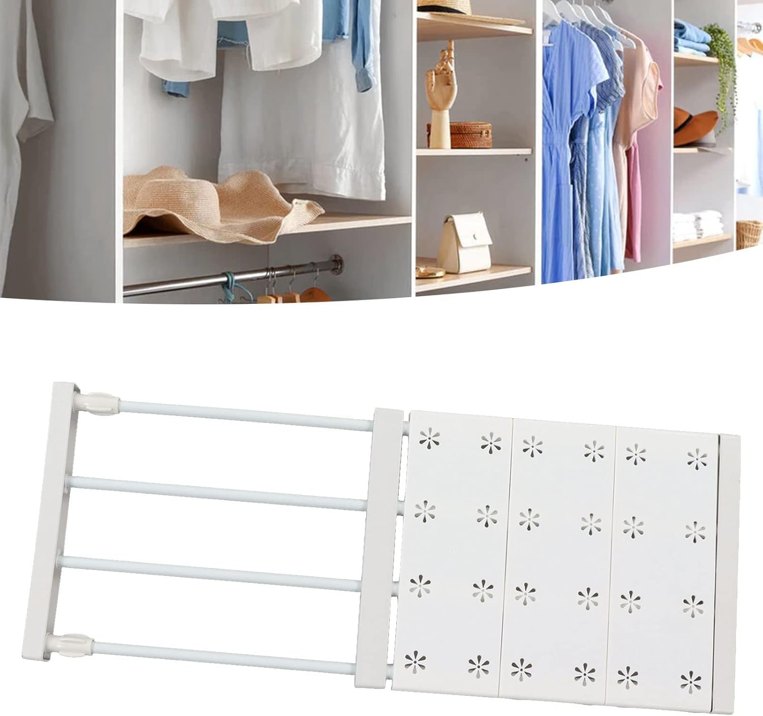 Clefairy Extendable Closet Shelf Adjustable Tension Shelf, Expandable Wardrobe Organizer Divider for Cupboard, Kitchen & Bathroom Storage, No Drill Telescopic Shelf Rack-picture-13