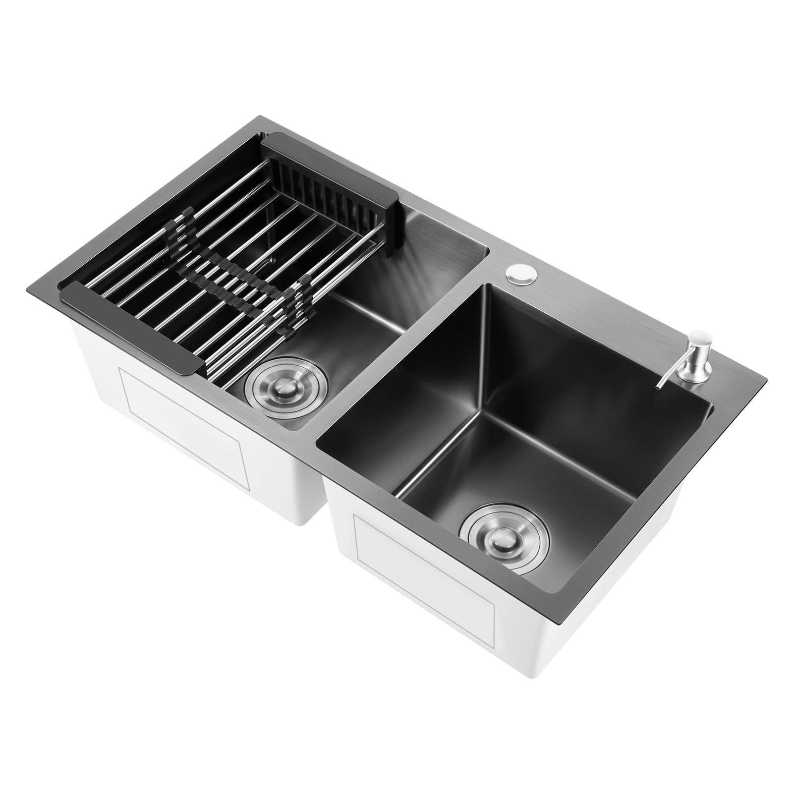 Lavello doppio in acciaio inox, 78 x 43 cm, lavello commerciale, lavello da cucina, in acciaio inox, doppio lavandino, rettangolare, con superficie di sgocciolamento, adatto per cucina