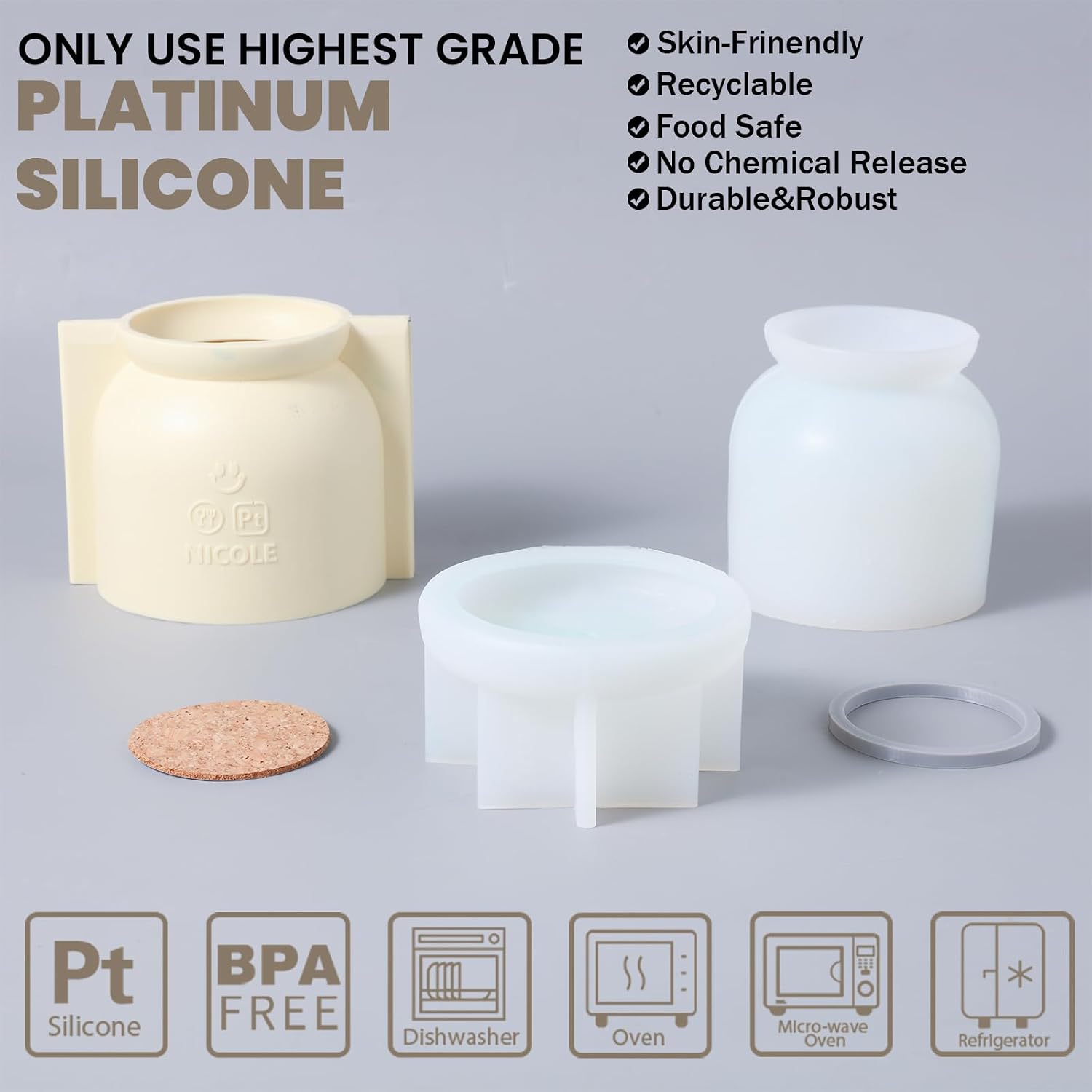 Boowan Nicole Silicone Mold for Concrete Candle Jars - Create Stylish and Durable Candle Containers - Flexible and Easy-to-Use Mold for DIY Candle Making - Elevate Your Home Decor (SH0999-1SH0999-2)