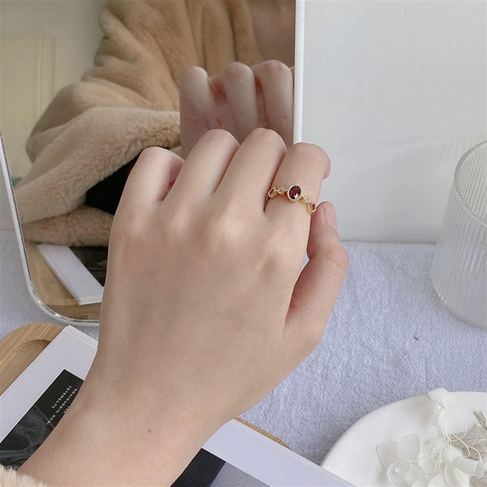 Einstellbare Ring für Frauen 925 Sterling Silber Granat Hochzeit & Verlobungsringe Geburtstagsgeschenk für Mama Frau Oma