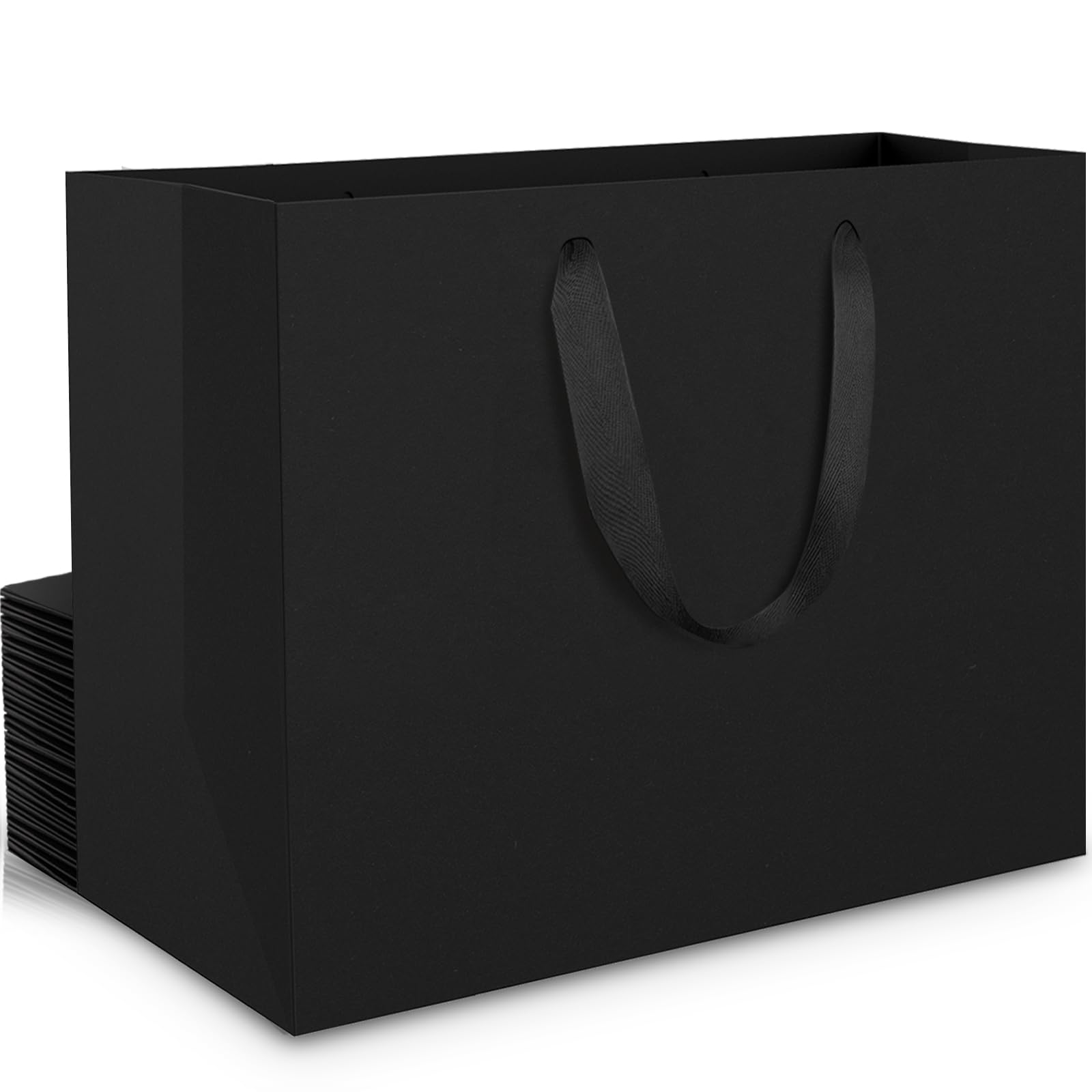 EUSOAR Geschenktüte Schwarze Gross - 250gsm Papiertüten mit Henkel Extra Groß - 20 stück XL 40x30x15cm Kraftpapier Schwarz Papier Tüten Set - Quadrat Geschenk Tüte Papiertragetasche Einkaufstüten