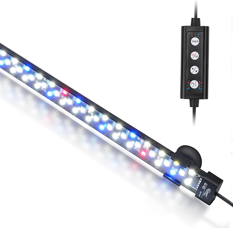 Hygger Luz LED sumergible para acuario, modo 24/7, luz oculta de espectro completo para pecera con 3 filas de cuentas, 7 colores, encendido automático, luz de amanecer, luz de día, luz de luna, brillo del temporizador ajustable