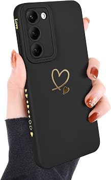 Newseego for Samsung Galaxy S23 Plus Case Girls Women, Cute Love Heart Pattern Phone Case Flexible Liquid Silicone Shockproof Protective Bumper Cover for Samsung Galaxy S23 Plus-Black