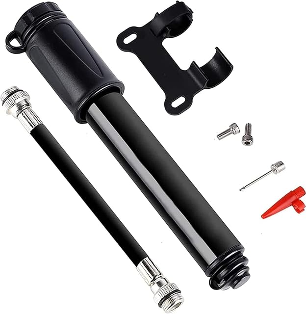 AREVERA Bike Pump, Portable Bicycle Tire Aluminum Alloy Bycicles Pumps Tyre Hand Pump for Road, Mountain Road Bike, Football, Basketball, Volleyball, Tire, Ball Needle/Frame Mount, Black