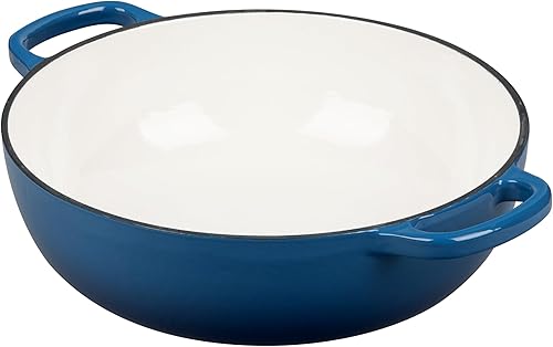 Miniatura 7 de Horno holandés de hierro fundido esmaltado con cacerola poco profunda con mango doble, 3.8 cuartos de galón, azul lago