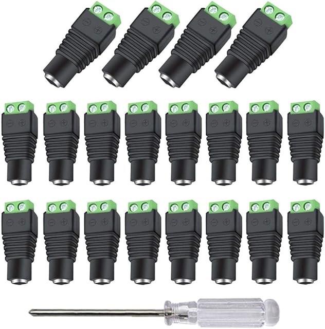 Aiqeer 40 Pcs 12V/24V 5.5 X 2.1 mm DC Power Connector Adapter, Female Power Jack Socket, DC Screw Terminal Plug Connector for CCTV Camera LED Strip (Green)
