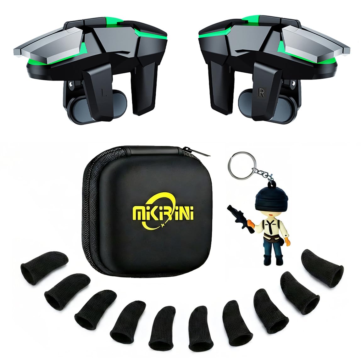 Mikirini 13 in 1 PUBG Mobile Phone Controller Combo, L2R2 4 Gaming Triggers | For Call of Duty/Free Fire/Fortnitee, compatible with iPhones & Android Cell Phones, 6 fingers operation, max thickness 13mm