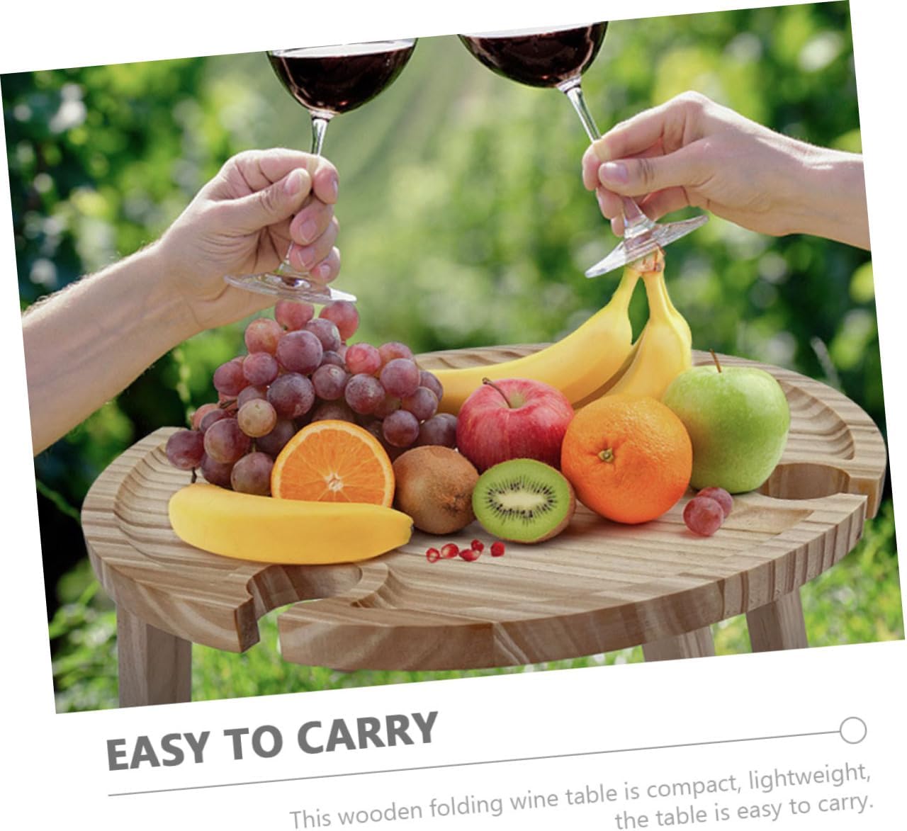 Low Folding Picnic Table Compact Portable Wood Beach Table with Wine Bottle Holder for Outdoor Camping Travel and Family Gatherings