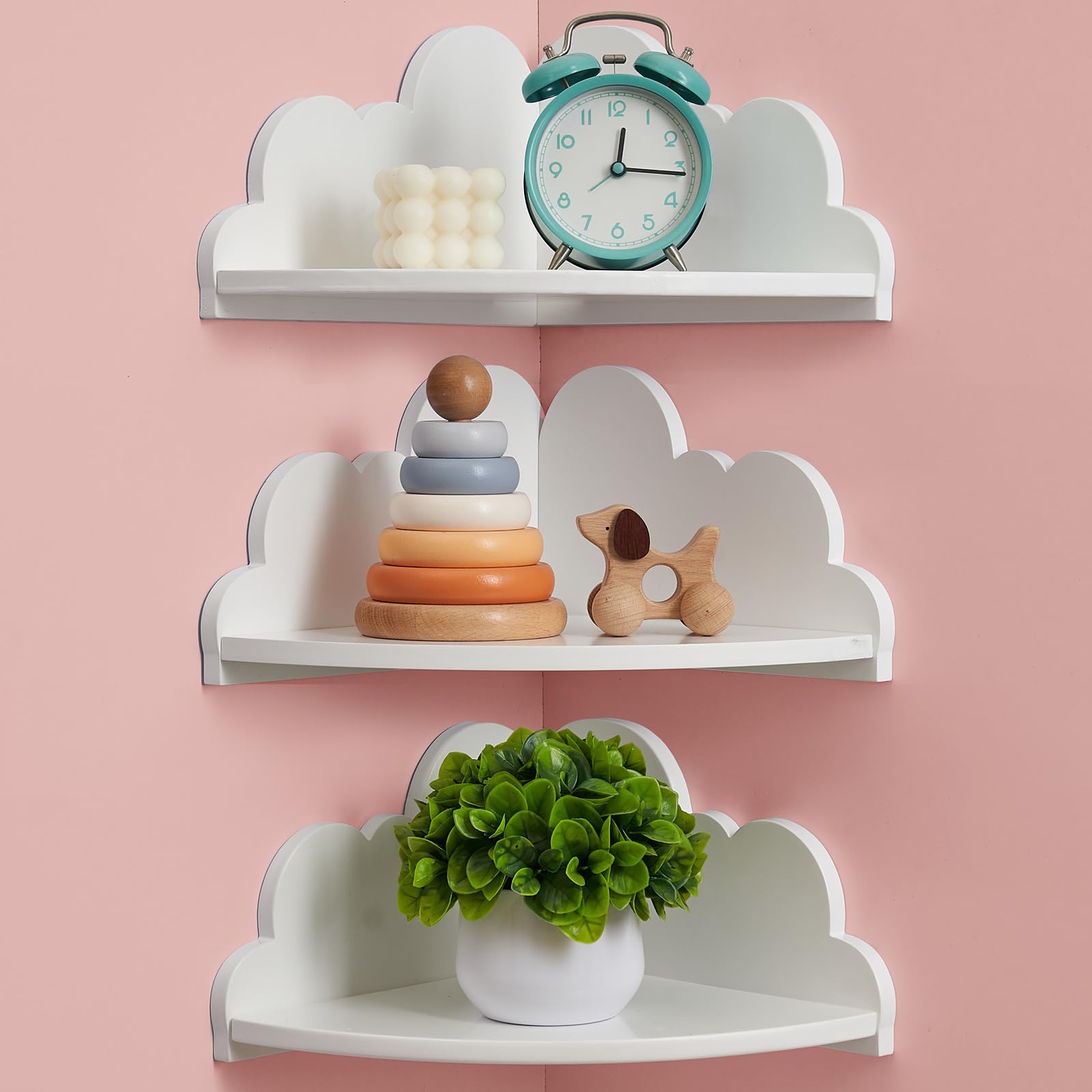 Gieanoo Wolke Corner Regale Set von 3, weiße Wandregale für Kinderzimmer, Schlafzimmer, Wohnzimmer Cloud schwebende Regale für Spielzeug, Pflanzen, Bücher & Lagerung