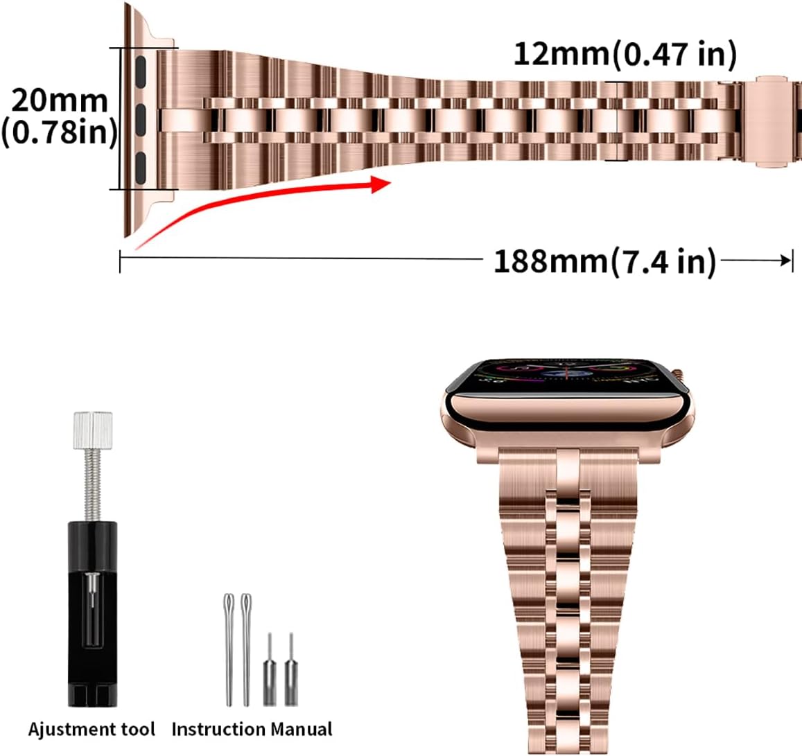 Slim Metal Bands Compatible with Apple Watch 40mm 38mm 41mm 42mm 44mm 45mm, Metal Stainless Steel Chain Strap for Women iWatch Series 9 8 7 6 5 4 3 2 1 SE - Image 2