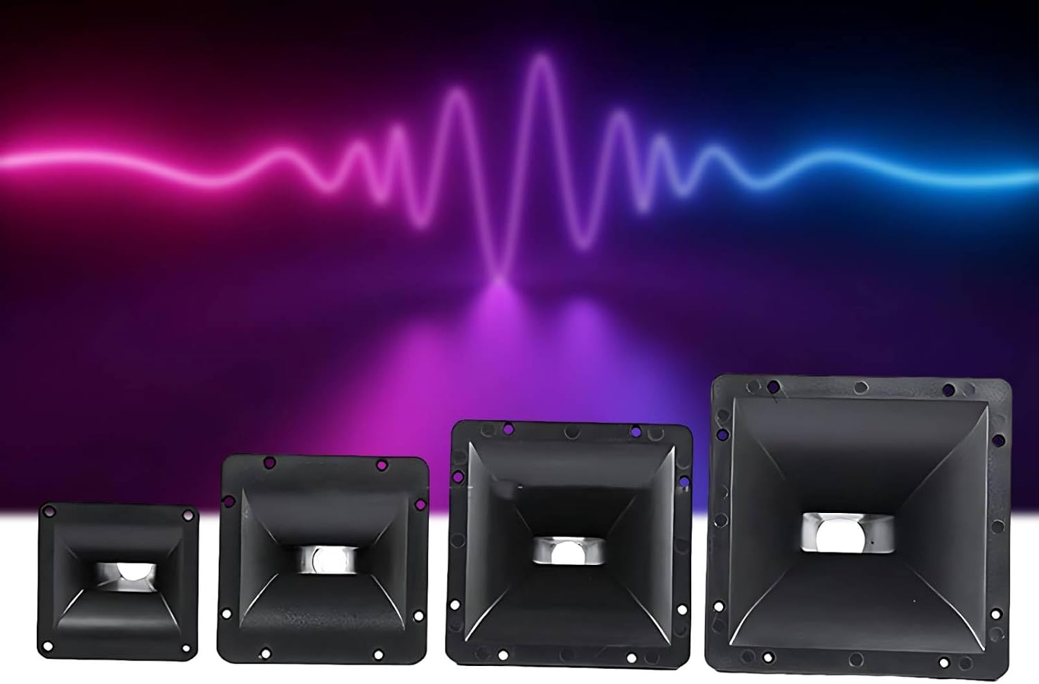 2Pcs 5in Flat Horn Tweeter, 120mm x 120mm ABS Horn Speaker with Base Stage Horn Treble Speaker, Throat Diameter 1.02“