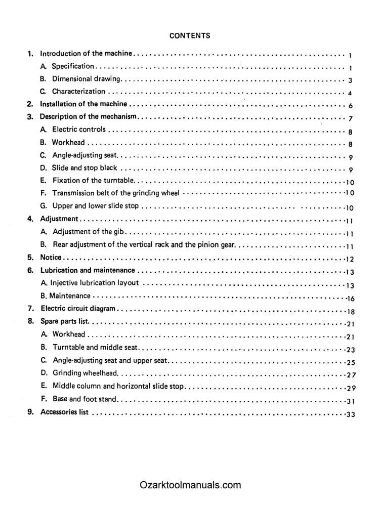 Cincinnati Monaset XL Cutter & Tool Grinder Operation Parts Service Wiring Manual