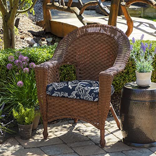 Image of Arden Selections Outdoor Wicker Chair Cushion, 20 x 18, Rain-Proof, Fade Resistant 20 x 18, Sapphire Blue Ashland Jacobean (Pack of 4)