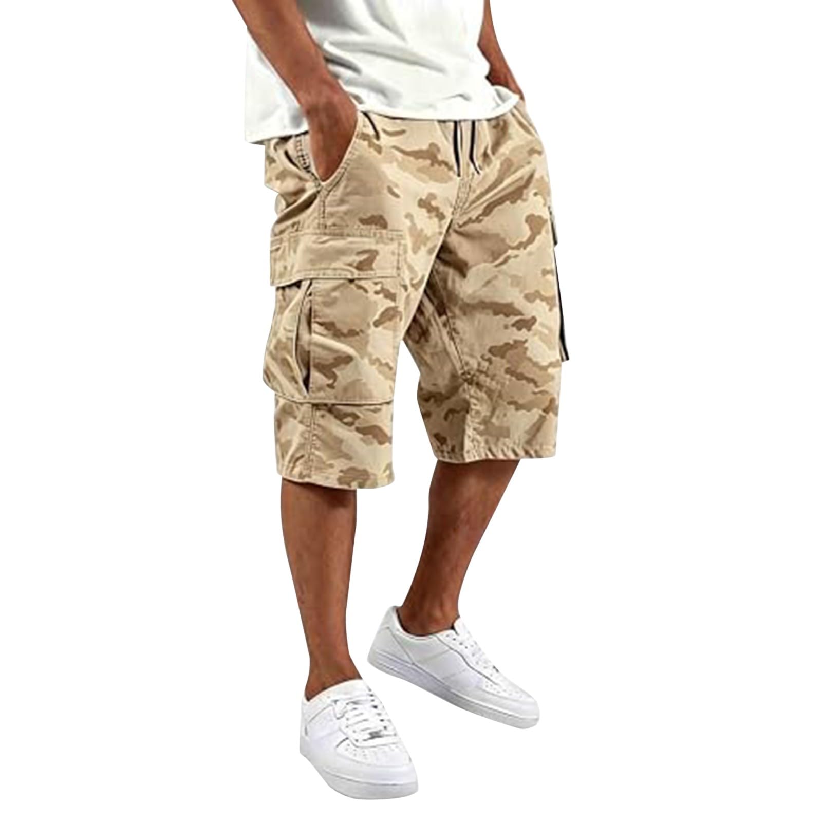 Pantaloncini cargo da uomo mimetici, da lavoro, con diverse tasche