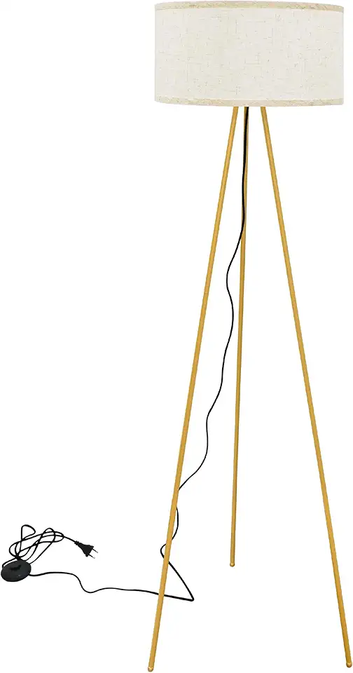 Luminária de Chão Ouro, Cúpula de Tecido Linho, Adequado para Sala de Estar, Quarto, Sala de Jantar (Lâmpada Não Incluída)